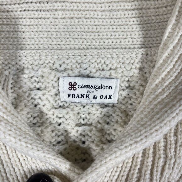 NWOT Carraig Donn Frank & Oak Merino Wool Sweater Fisherman Cable Knit L Button - Picture 2 of 7